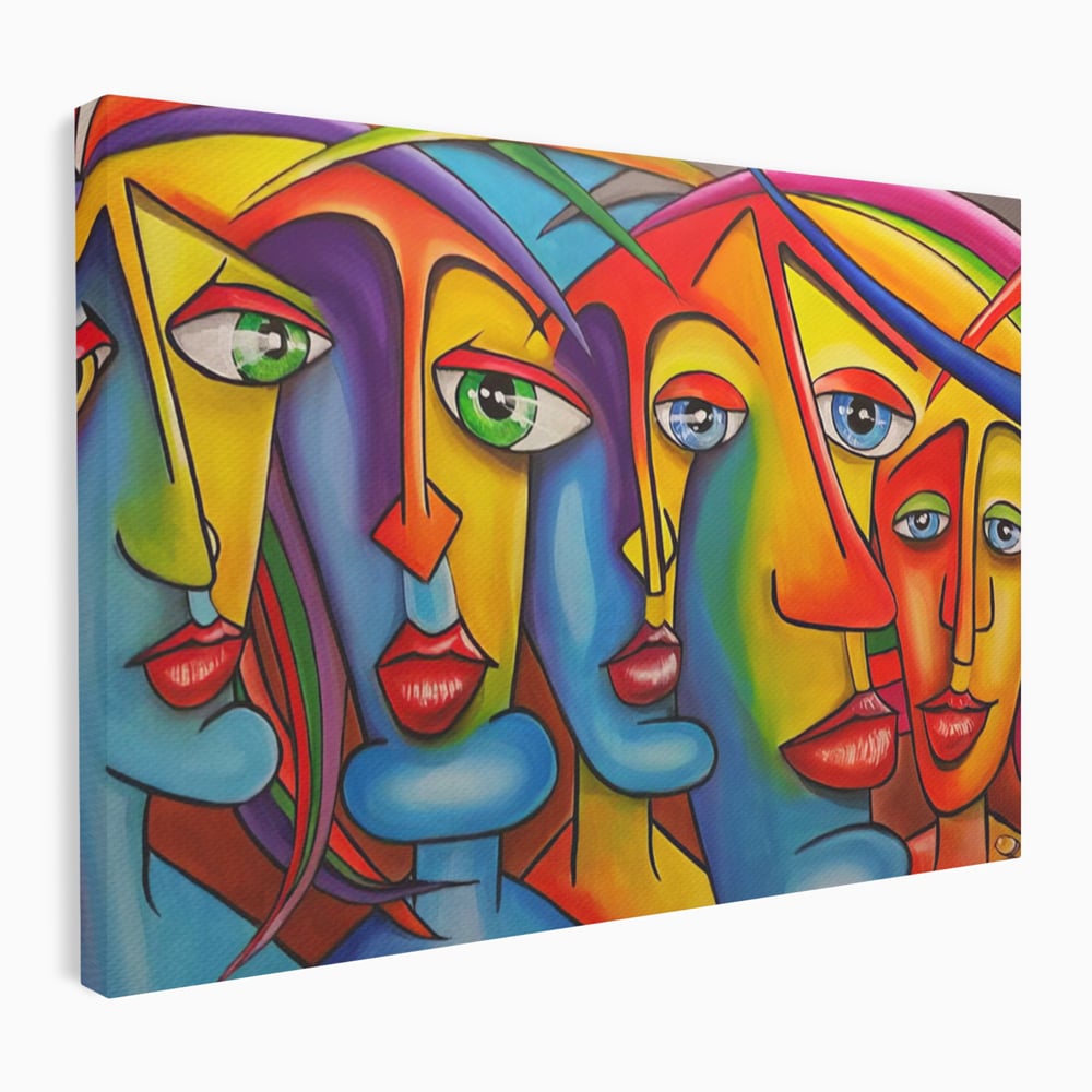 Tablou canvas cu tablou canvas cu fete abstracte colorate, fara rama, pe sasiu de lemn
